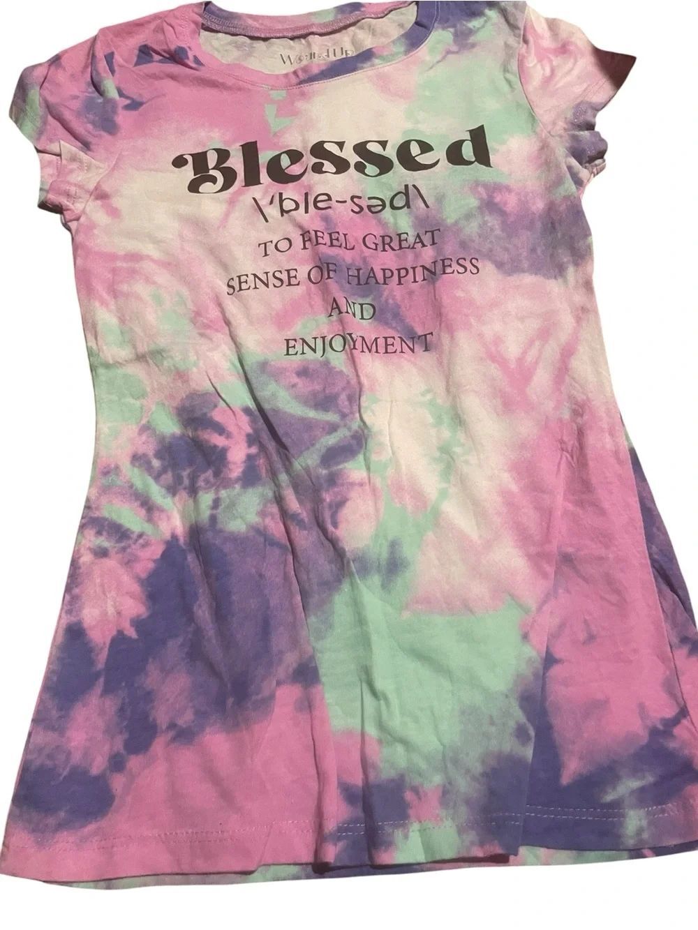 Wound Up 'Blessed' Tie-Dye Tee - Pink, Purple & Mint size medium